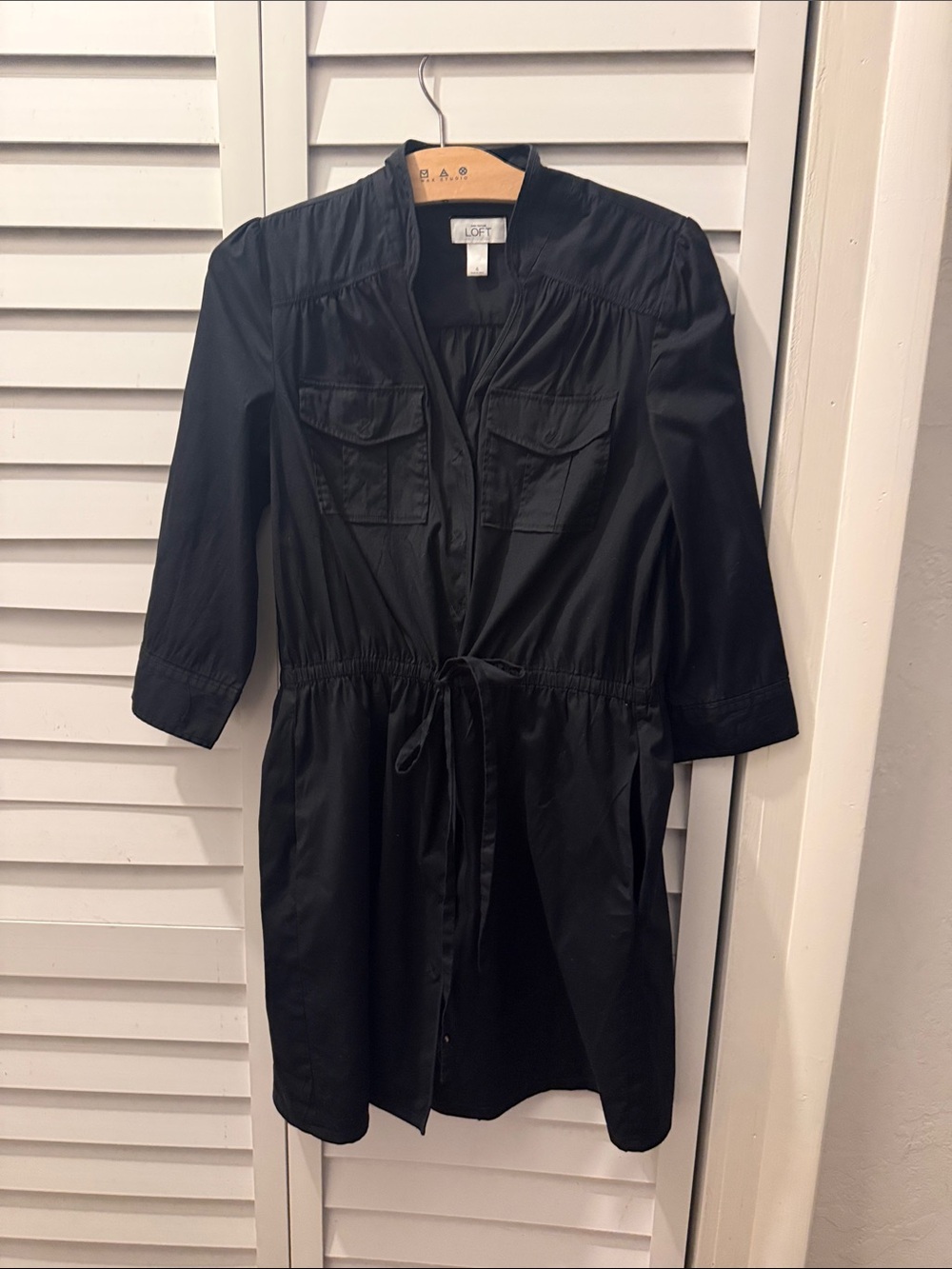 LOFT Black Dress/Jacket, Drawstring, Pockets. Size 4.